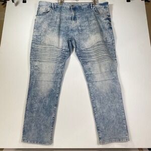 Southpole Acid‎ Wash Moto Biker Jeans with Distressed Details Size 48x32